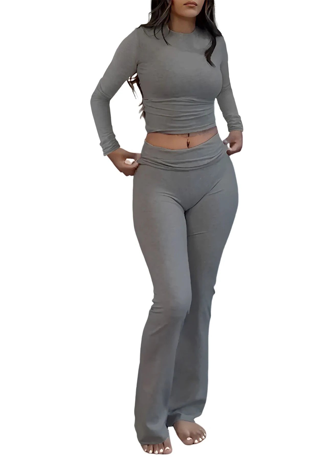 Women's Yoga Two Piece Set Long Sleeve Wide Leg Activewear