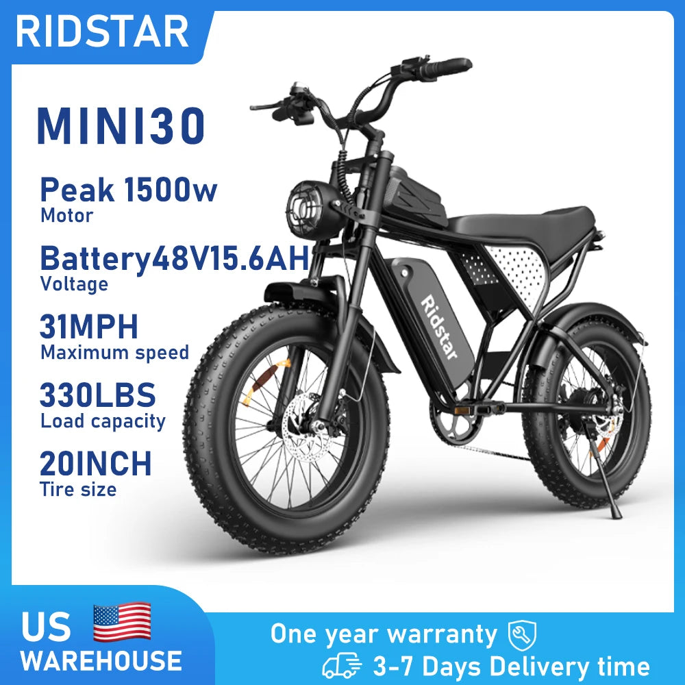 RIDSTAR MINI30 Electric Mountain Bike 1500W 28mph Fat Tire