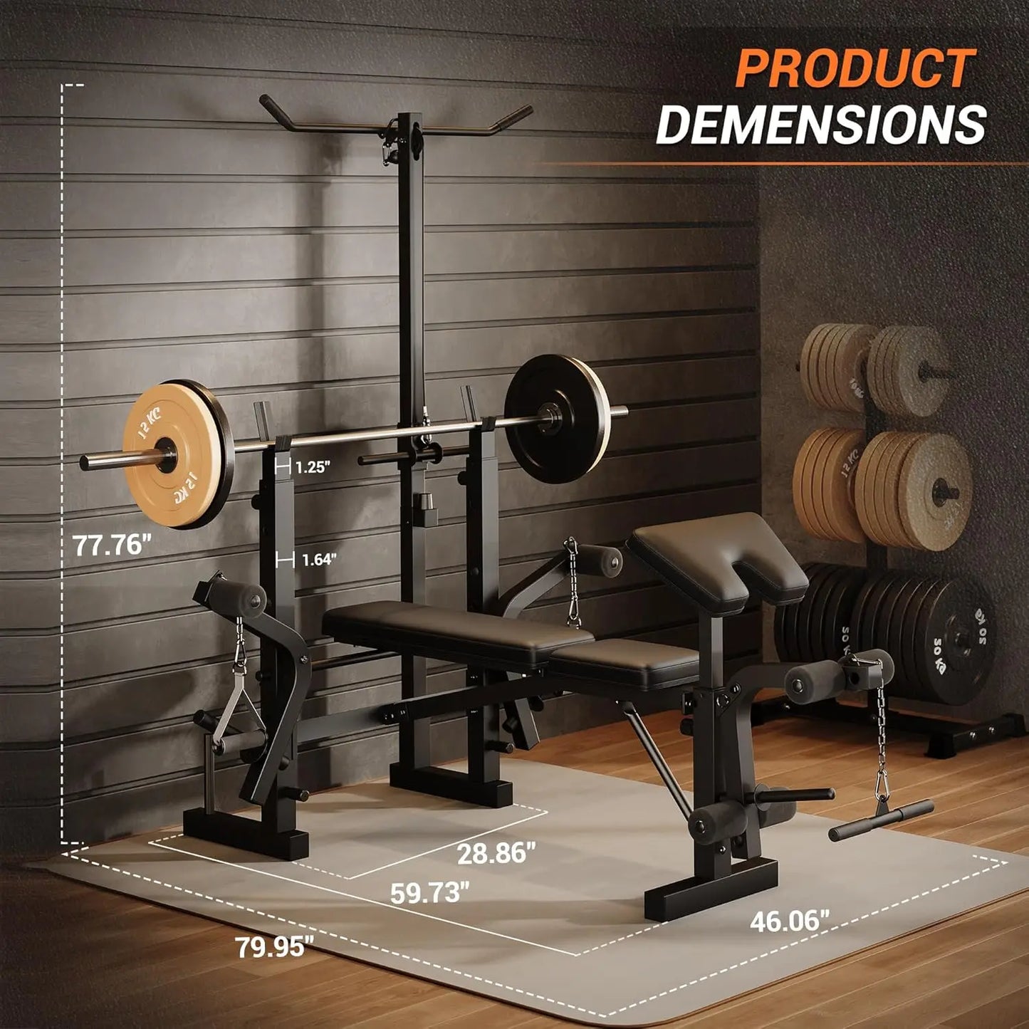 HiMISS 7 In 1 Strength Training Bench With Squat Rack