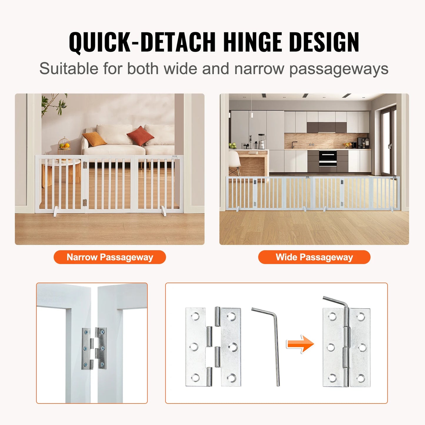 SucceBuy Freestanding Dog Gate 3 Panels Foldable Barrier for Narrow Passages