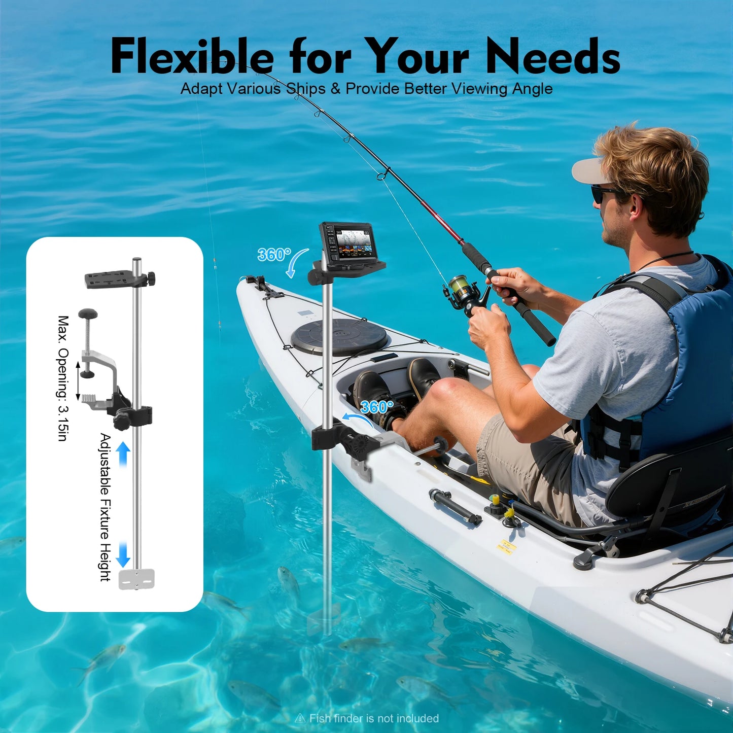 Portable Transducer Pole Mount Universal 360 Degree Rotating Fish Finder