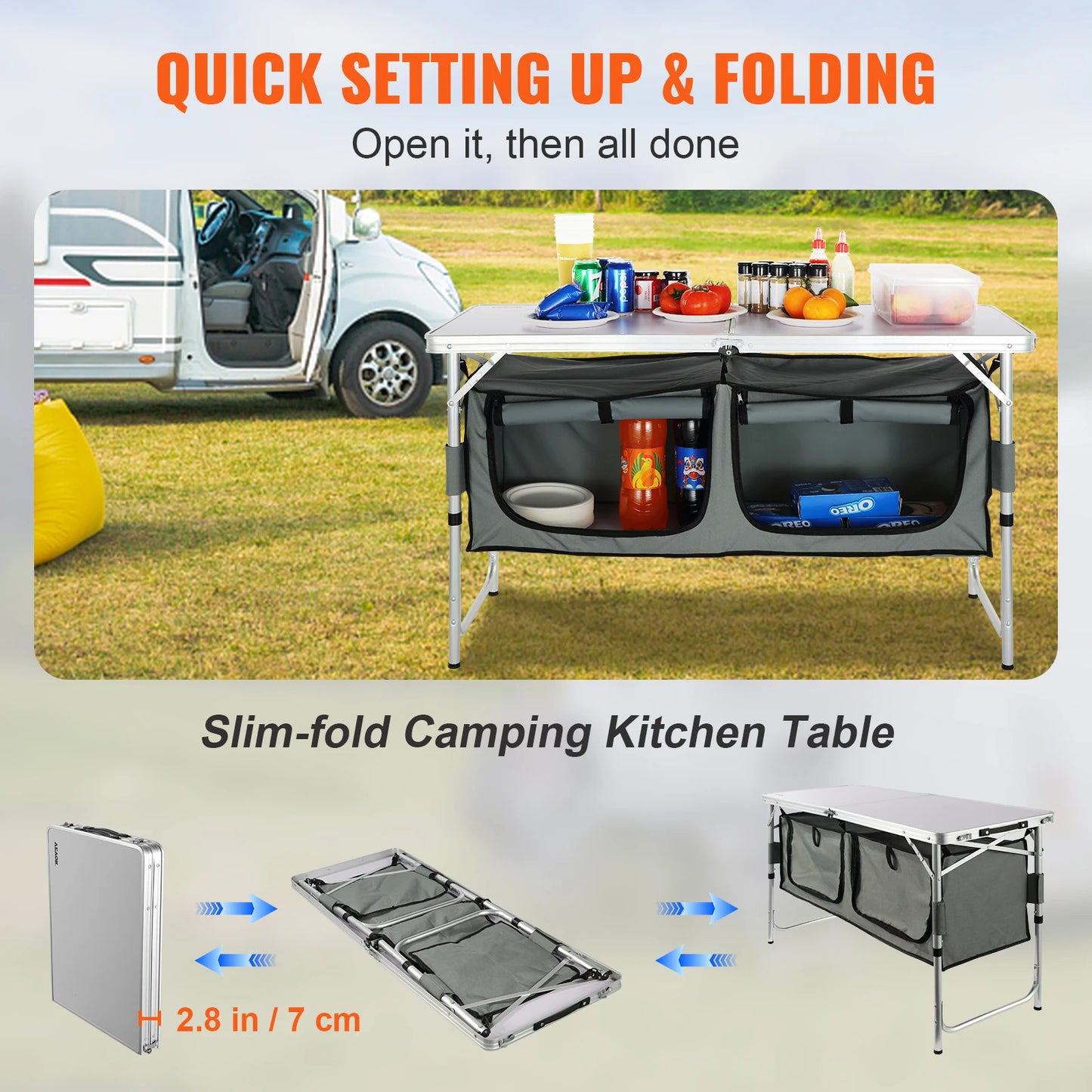 VEVOR Outdoor Camping Kitchen Table Quick Setup Folding Table