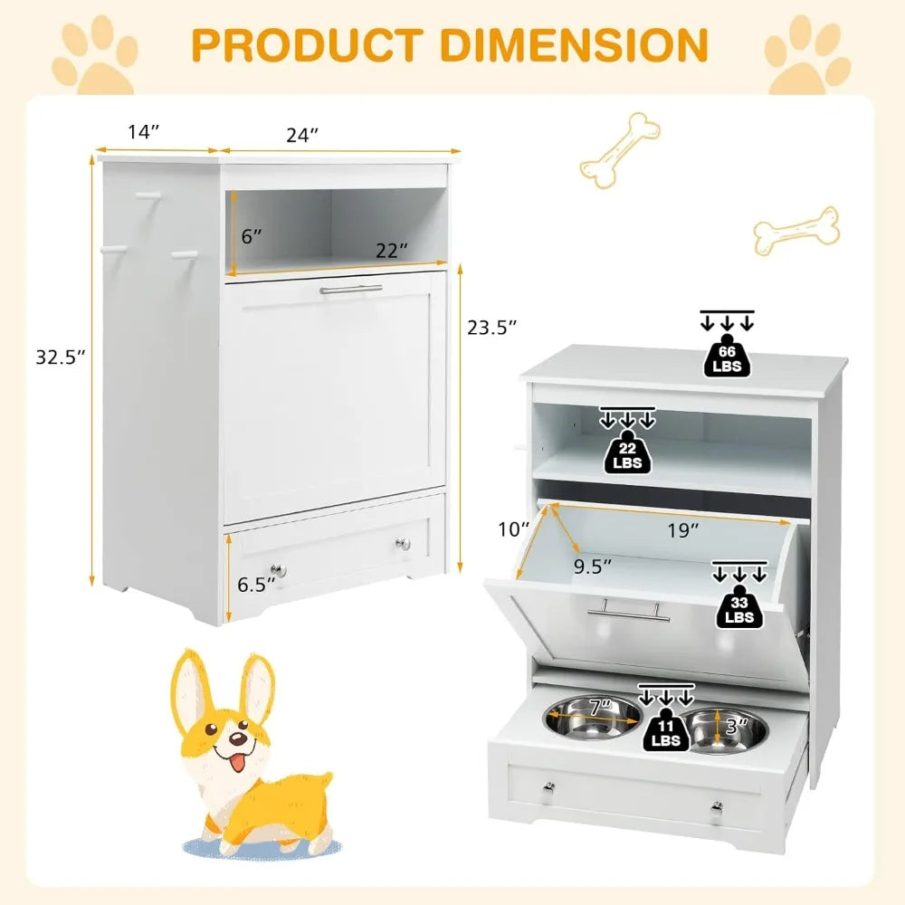 Pet Feeder Station With Double Pull Out Bowls