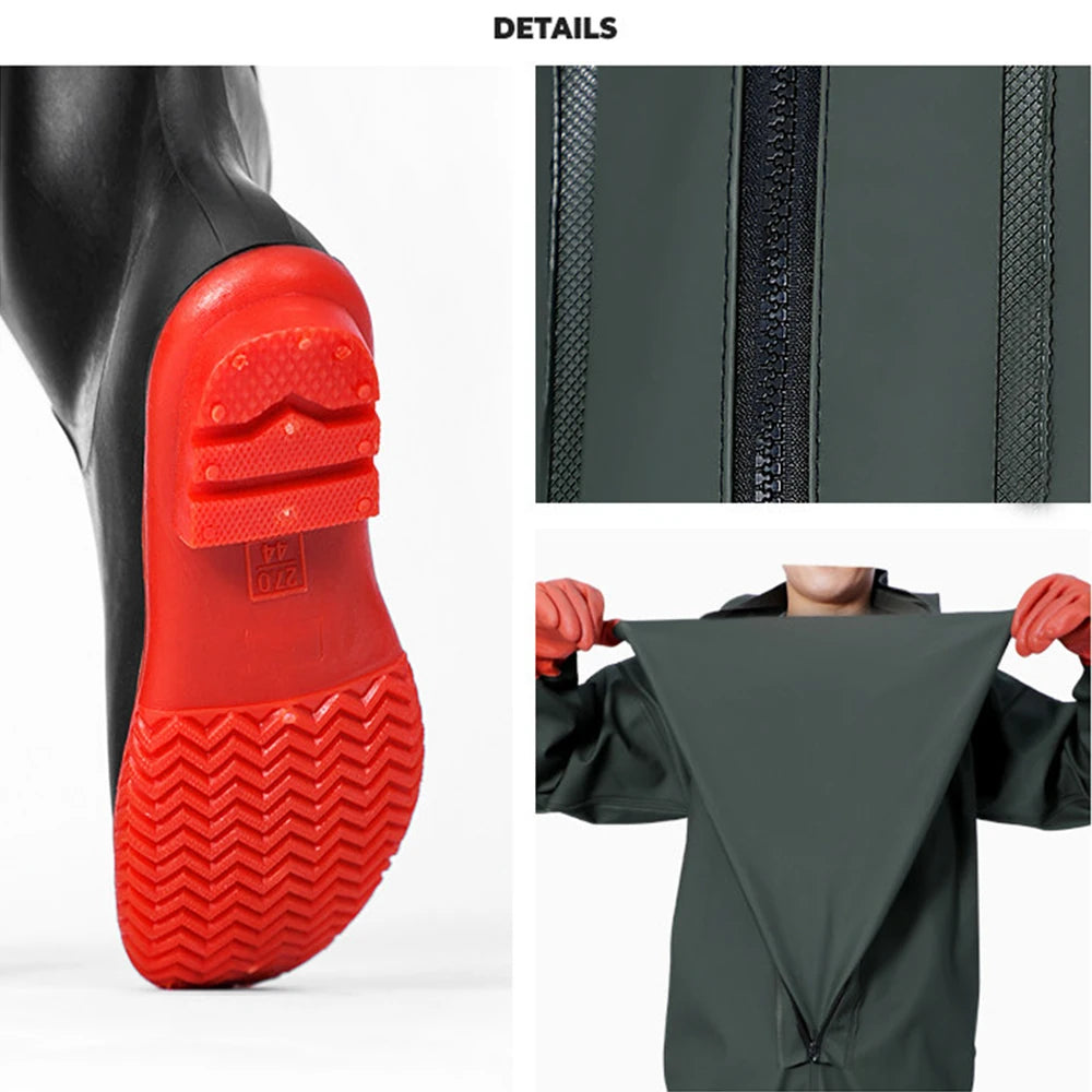 Waterproof Hooded Wader Set With Boots And Gloves For Men