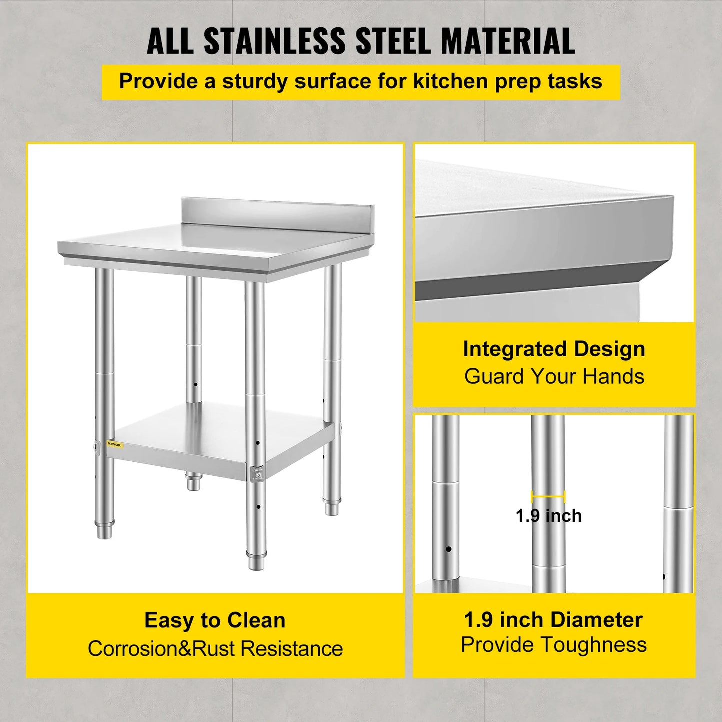 Stainless Steel Kitchen Work Bench With Undershelf 330LBS Load