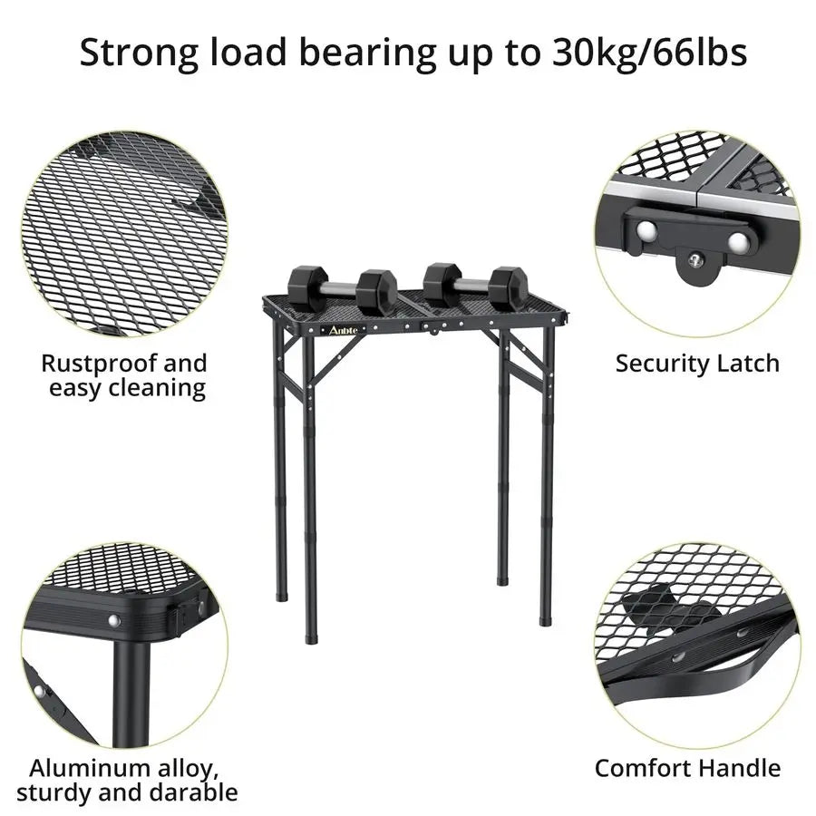 Folding Grill Table Aluminum Camping Table With Adjustable Height