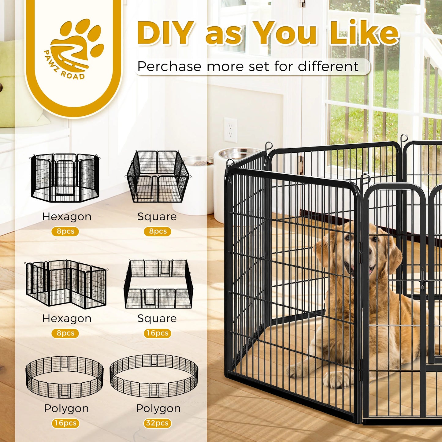 Dog Playpen With Door Foldable Metal Fence For Indoor Outdoor