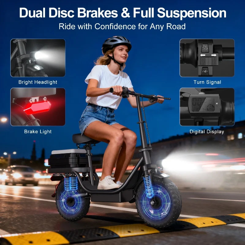 ZEFIORA 1000W Electric Scooter S10 30 Mile Range Top Speed 50 KMH