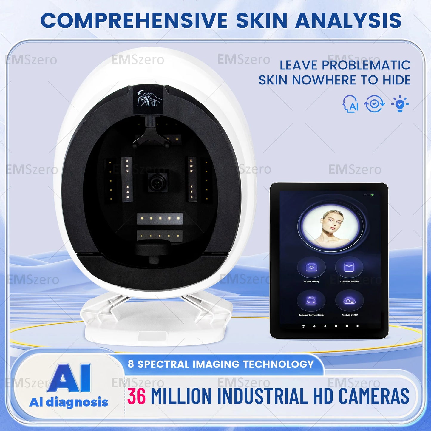 EMSZERO AISIA Q1 3D AI Facial Analyzer With 8 Spectrum Skin Diagnosis