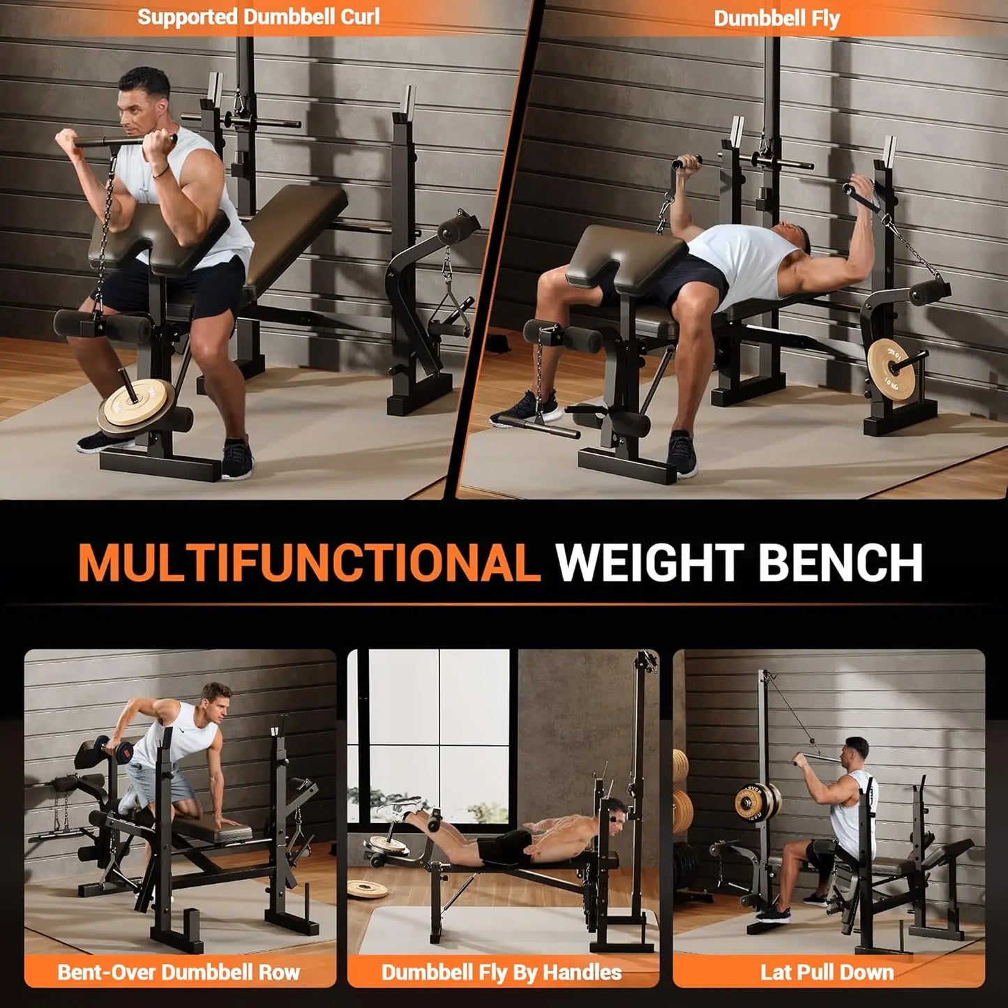 HiMISS 7 In 1 Strength Training Bench With Squat Rack