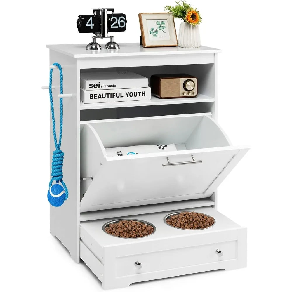 Pet Feeder Station With Double Pull Out Bowls