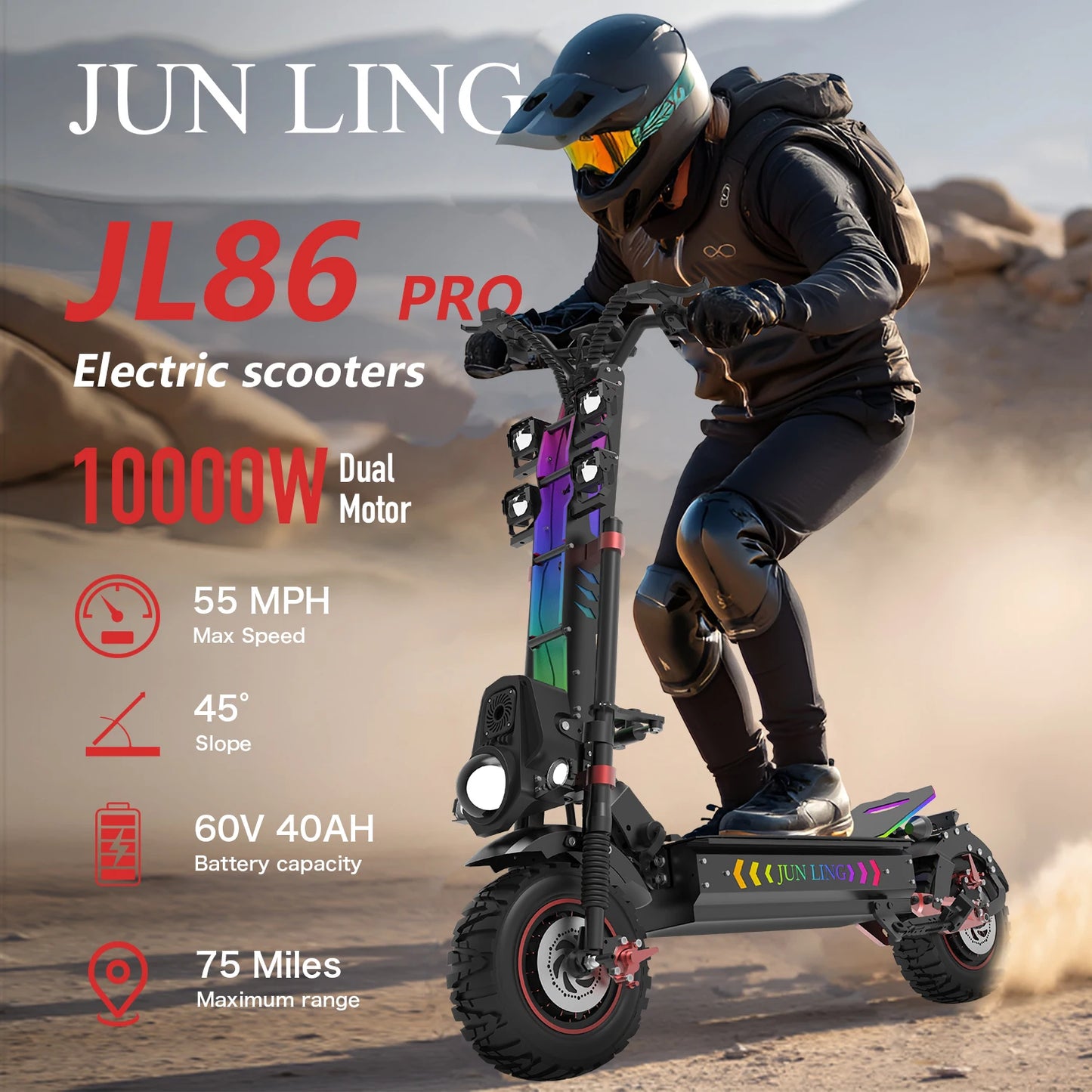 REDDYDY Offroad Electric Scooter 10000W Dual Motor 75 Mile Range