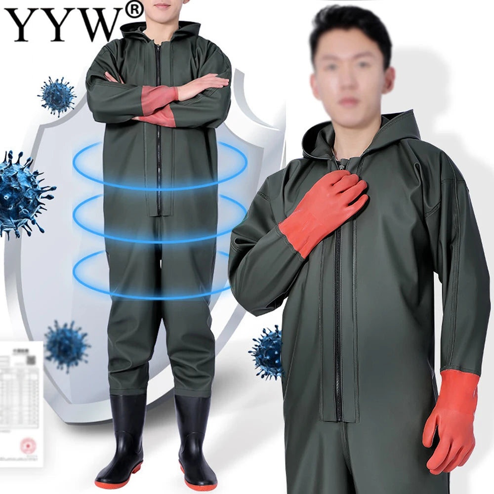 Waterproof Hooded Wader Set With Boots And Gloves For Men