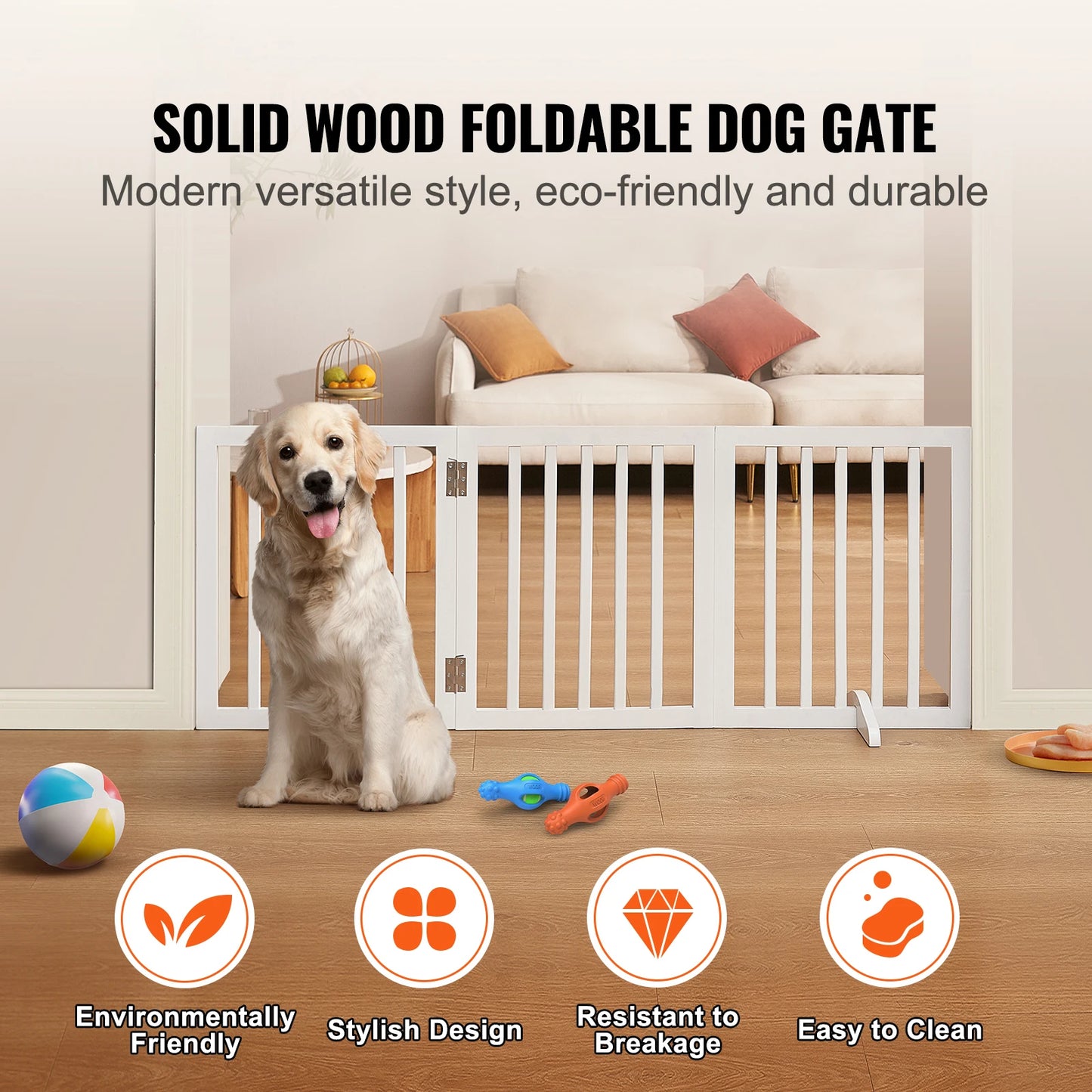 SucceBuy Freestanding Dog Gate 3 Panels Foldable Barrier for Narrow Passages