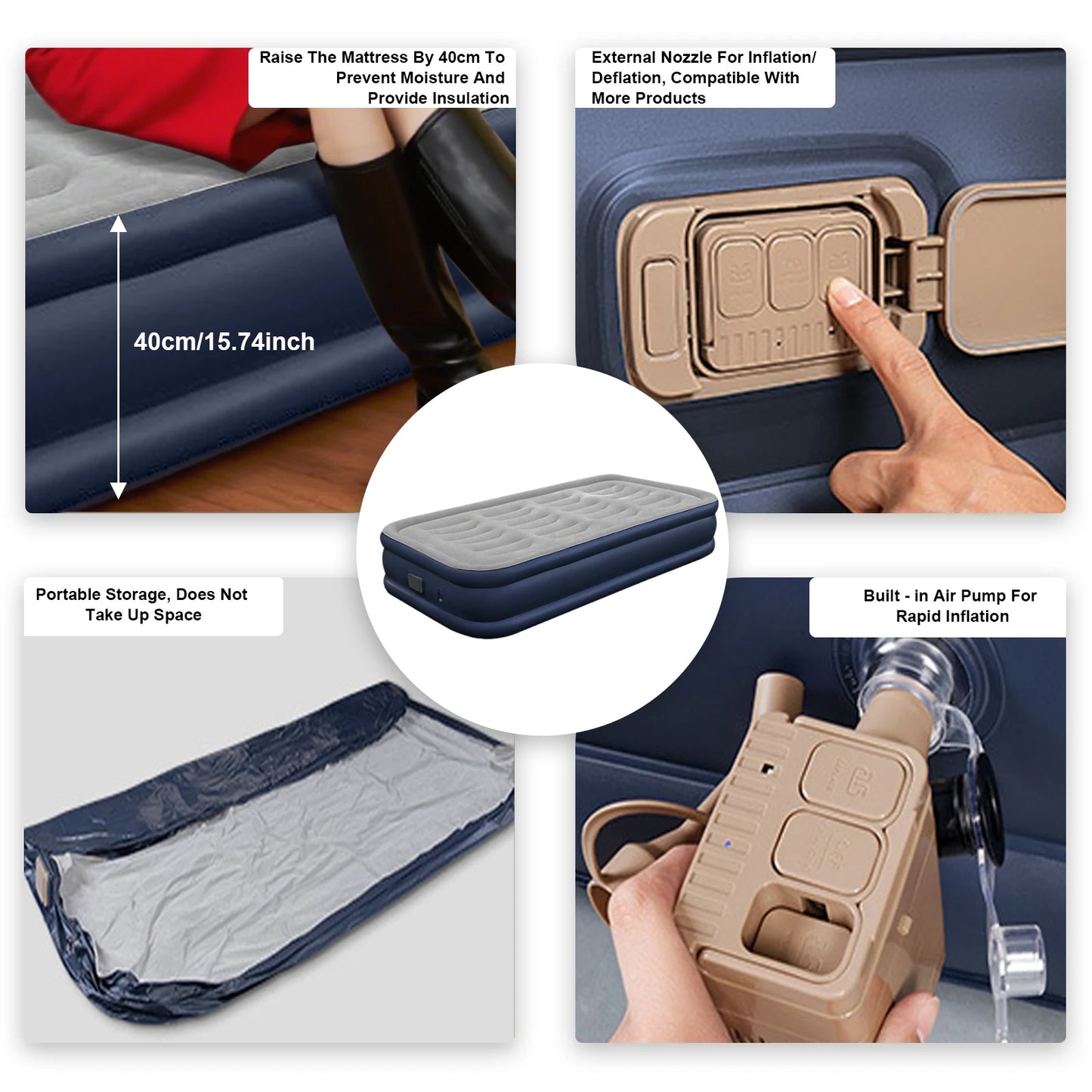 Inflatable PVC Outdoor Bed With Built-In Pump Portable Camping