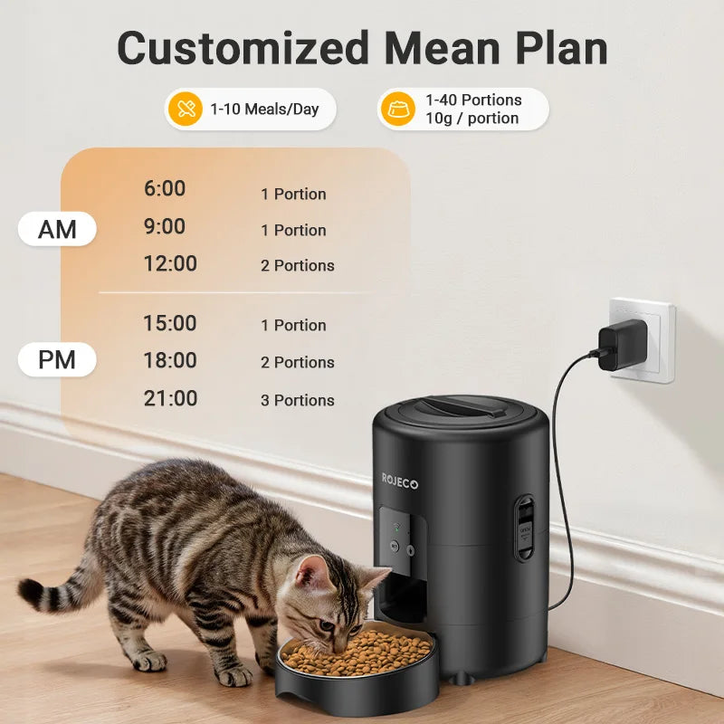 ROJECO Automatic Cat Feeder With WiFi App Remote Control