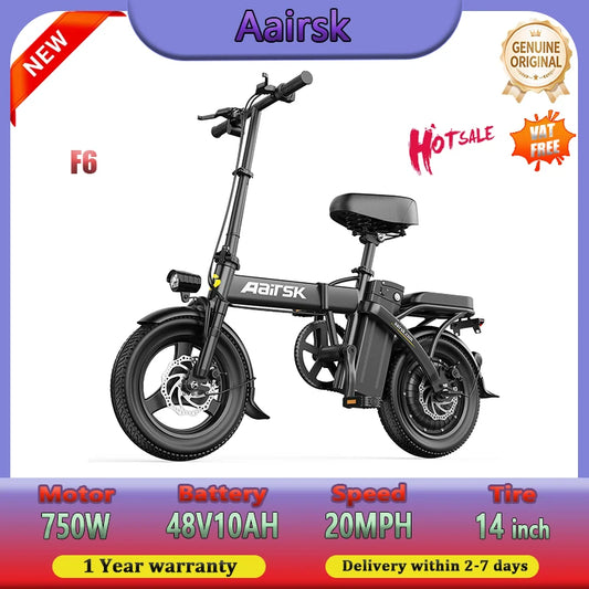 F6 Mini Foldable Electric Bike 750W Motor For City Commute