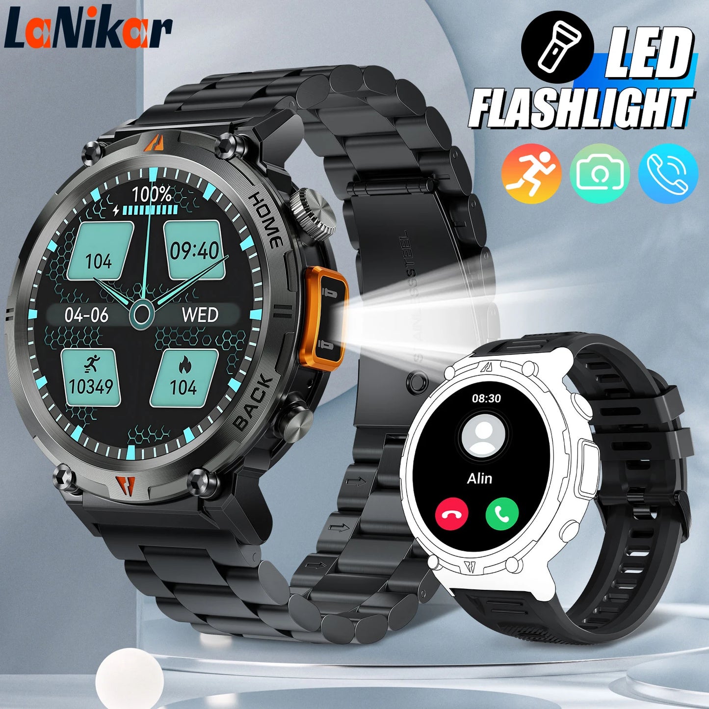 LaNikar KE3 Bluetooth Call Smart Watch For Men Full Touch Health Monitor