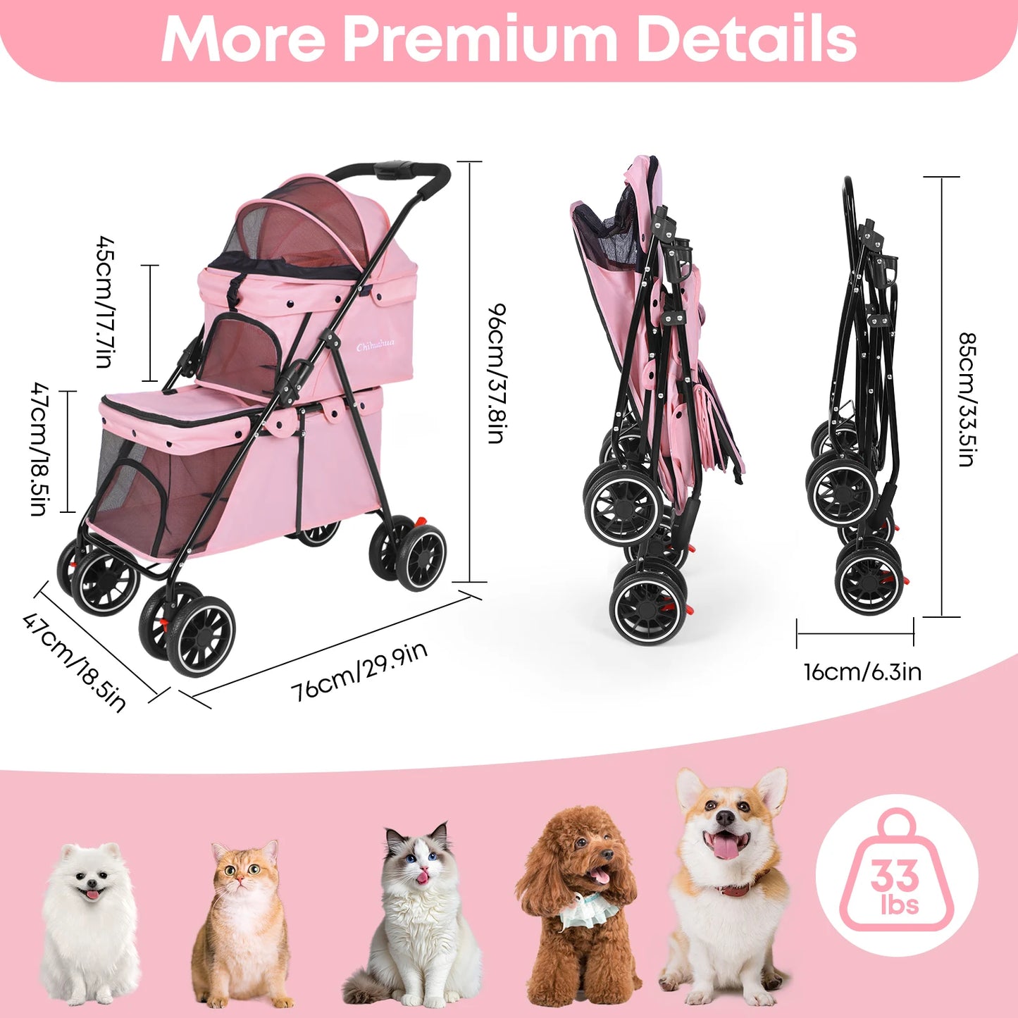 Chihuahua Double Pet Stroller for Dogs and Cats Dual Carrier
