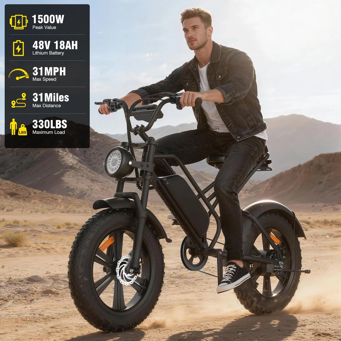 G50 1500W Electric Bike 31 MPH With 48V 18Ah Battery