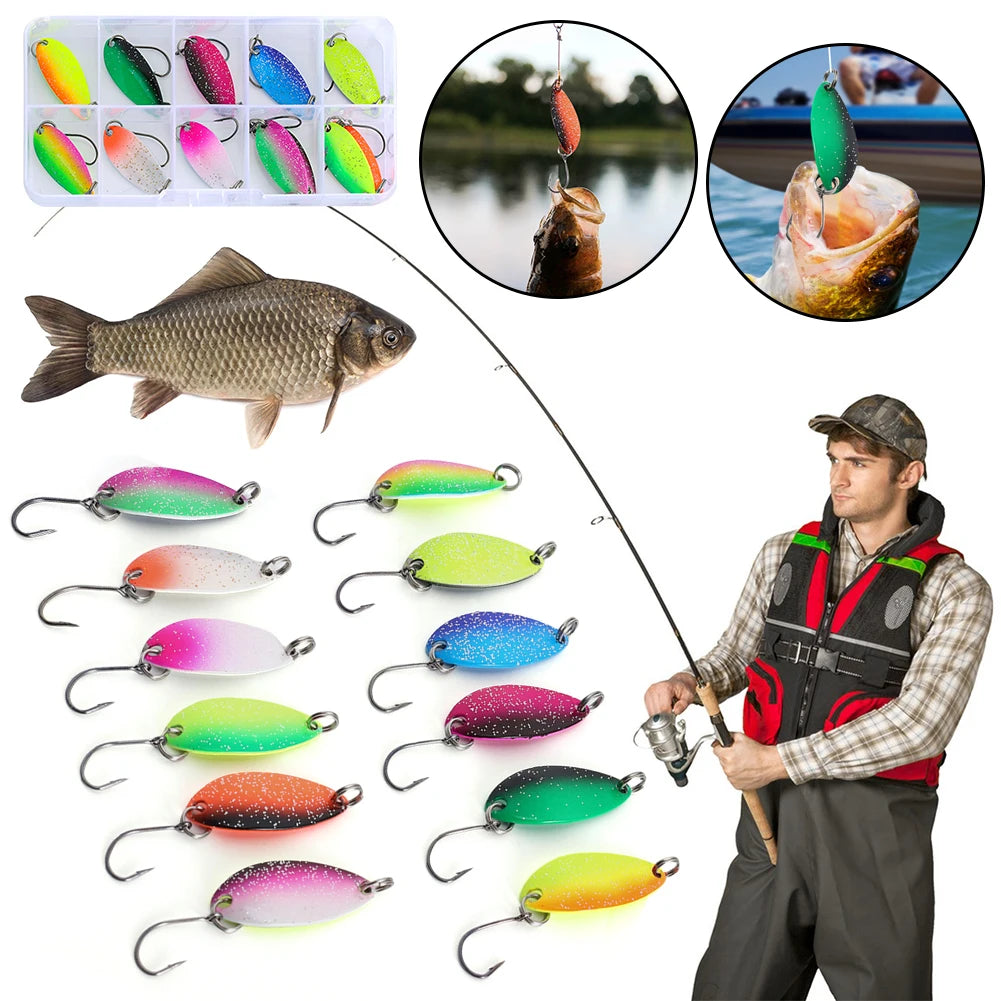 12Pcs Realistic Trout Spinner Lure Set With Single Hook