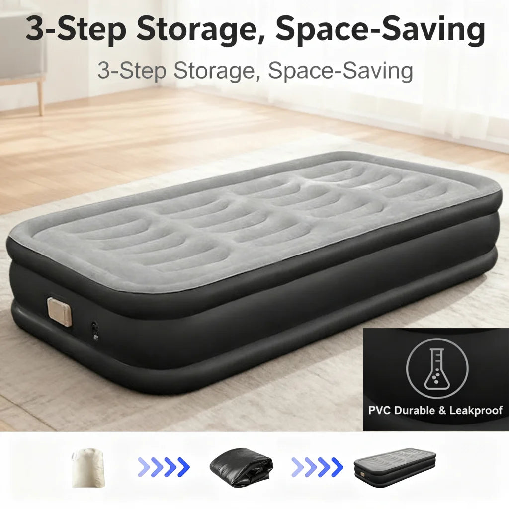 Inflatable PVC Outdoor Bed With Built-In Pump Portable Camping