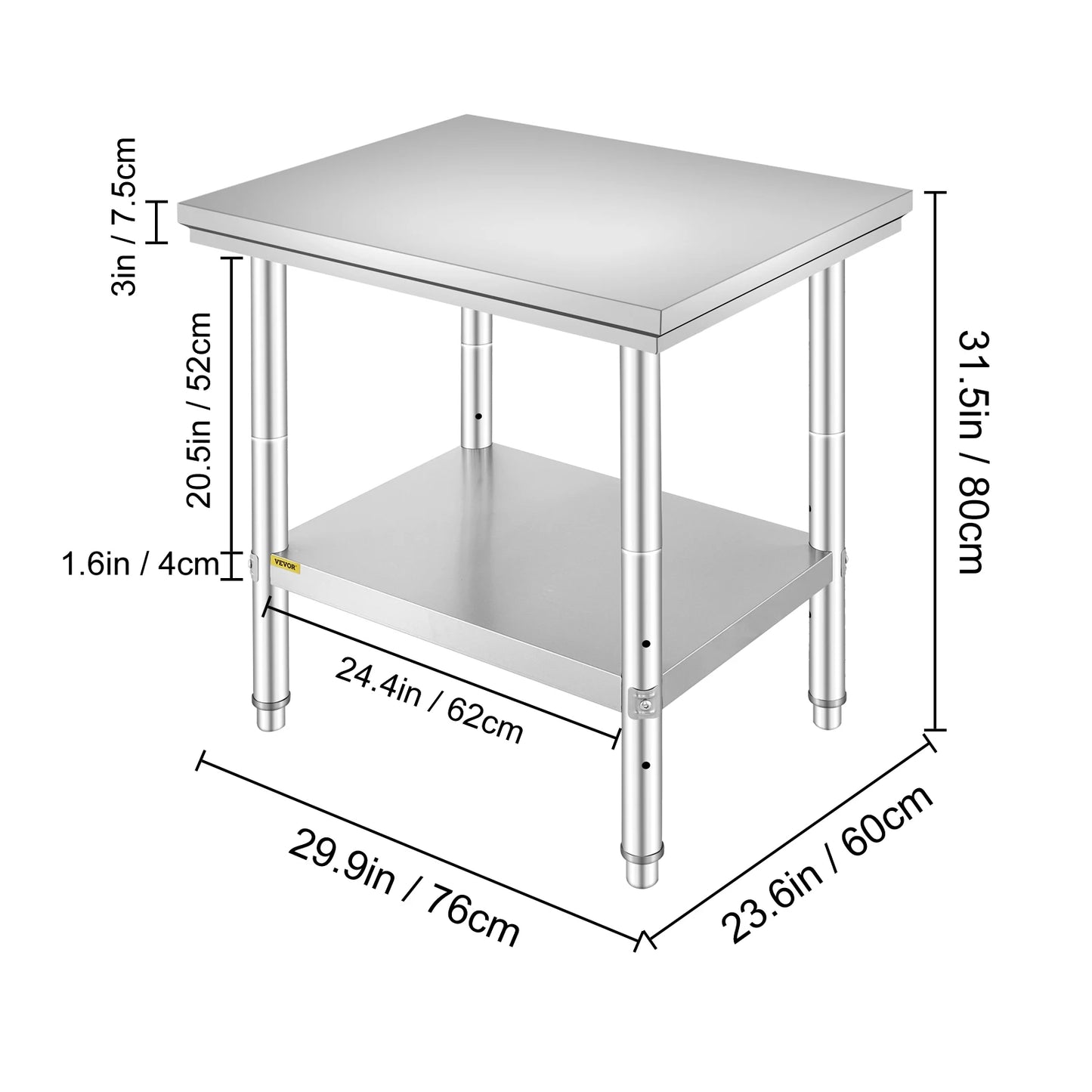 Stainless Steel Kitchen Work Bench With Undershelf 330LBS Load