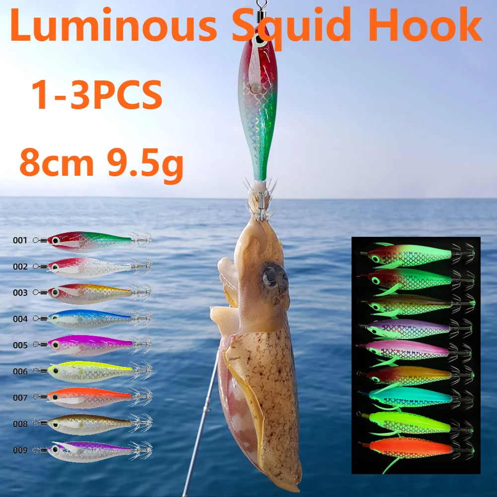 APWIKOGER Luminous Squid Jig Fishing Lure Set For Ocean Tackle