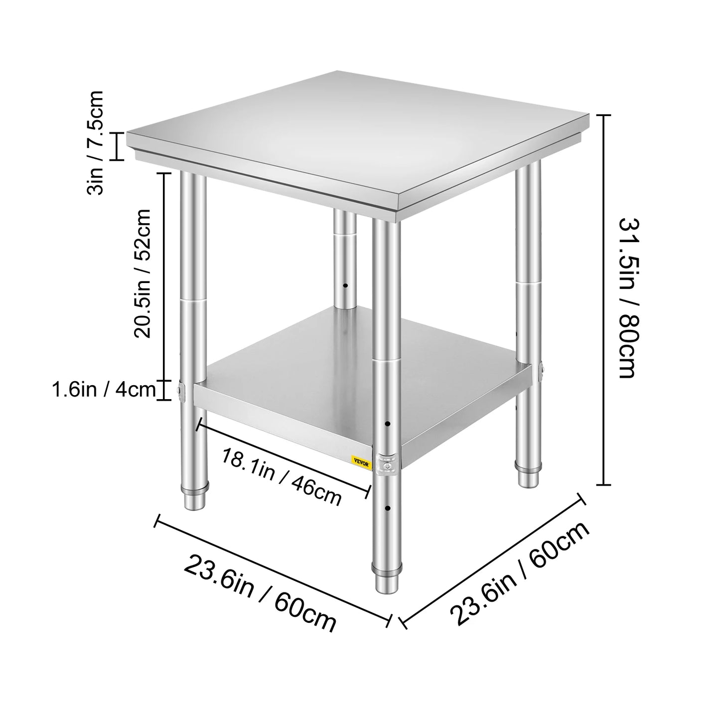 Stainless Steel Kitchen Work Bench With Undershelf 330LBS Load