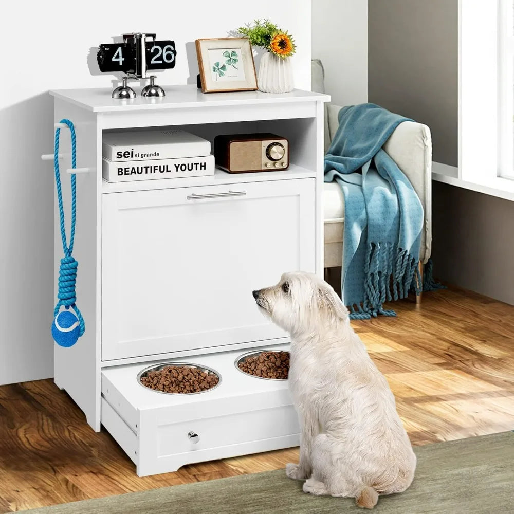 Pet Feeder Station With Double Pull Out Bowls