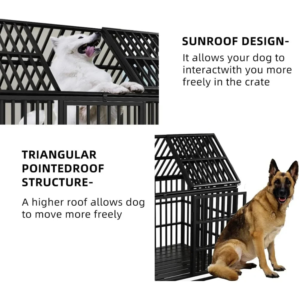 Heavy Duty Dog Crate With Lockable Wheels And Double Doors
