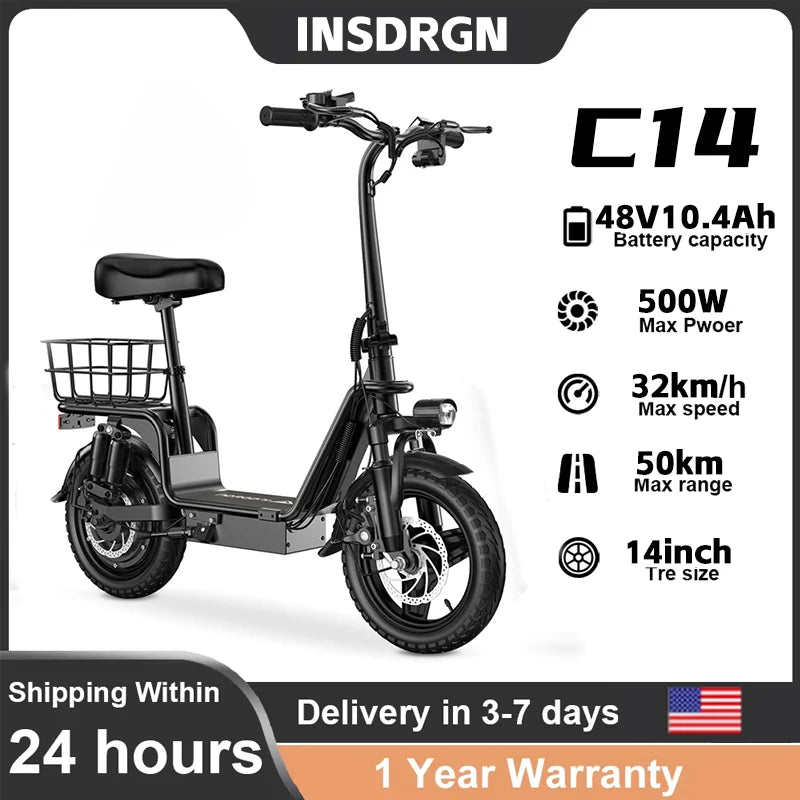 INSDRGNC14 Foldable Electric Bicycle With Seat And 900W Motor