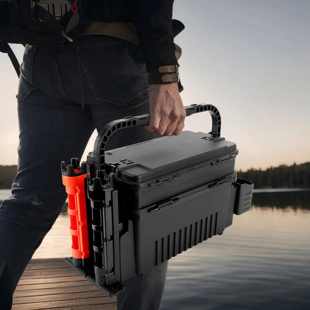 Two Tier Fishing Tackle Box With Cup and Rod Holder