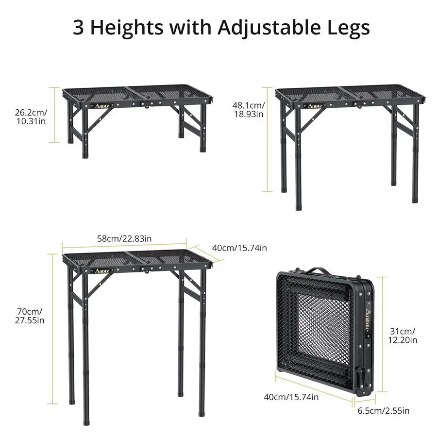 Folding Grill Table Aluminum Camping Table With Adjustable Height