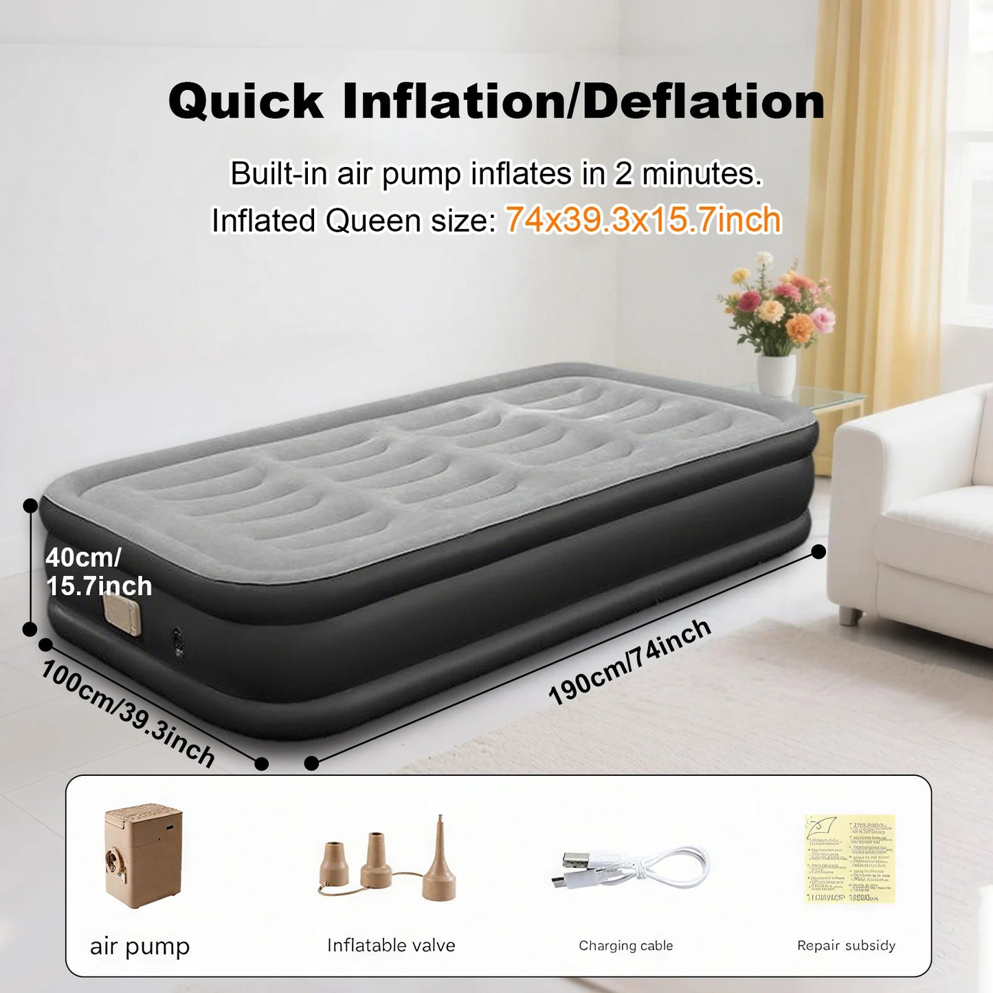 PVC Inflatable Camping Mattress With Built In Pump Outdoor