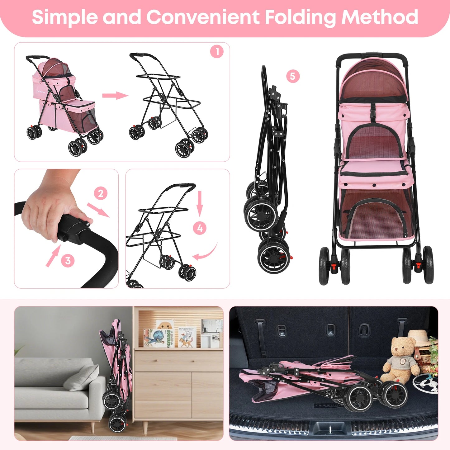 Chihuahua Double Pet Stroller for Dogs and Cats Dual Carrier