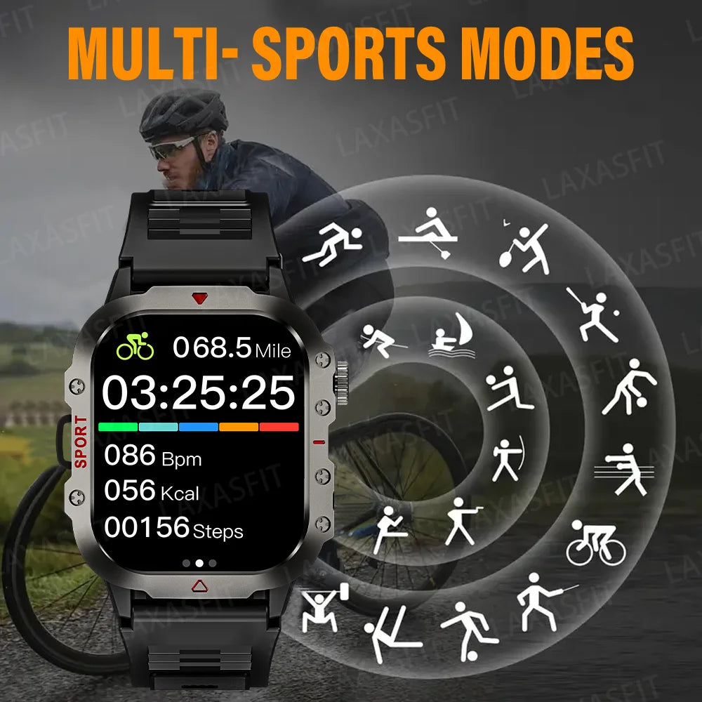 LAXASFIT Smart Watch Bluetooth Voice Call LED Flashlight Health Monitor