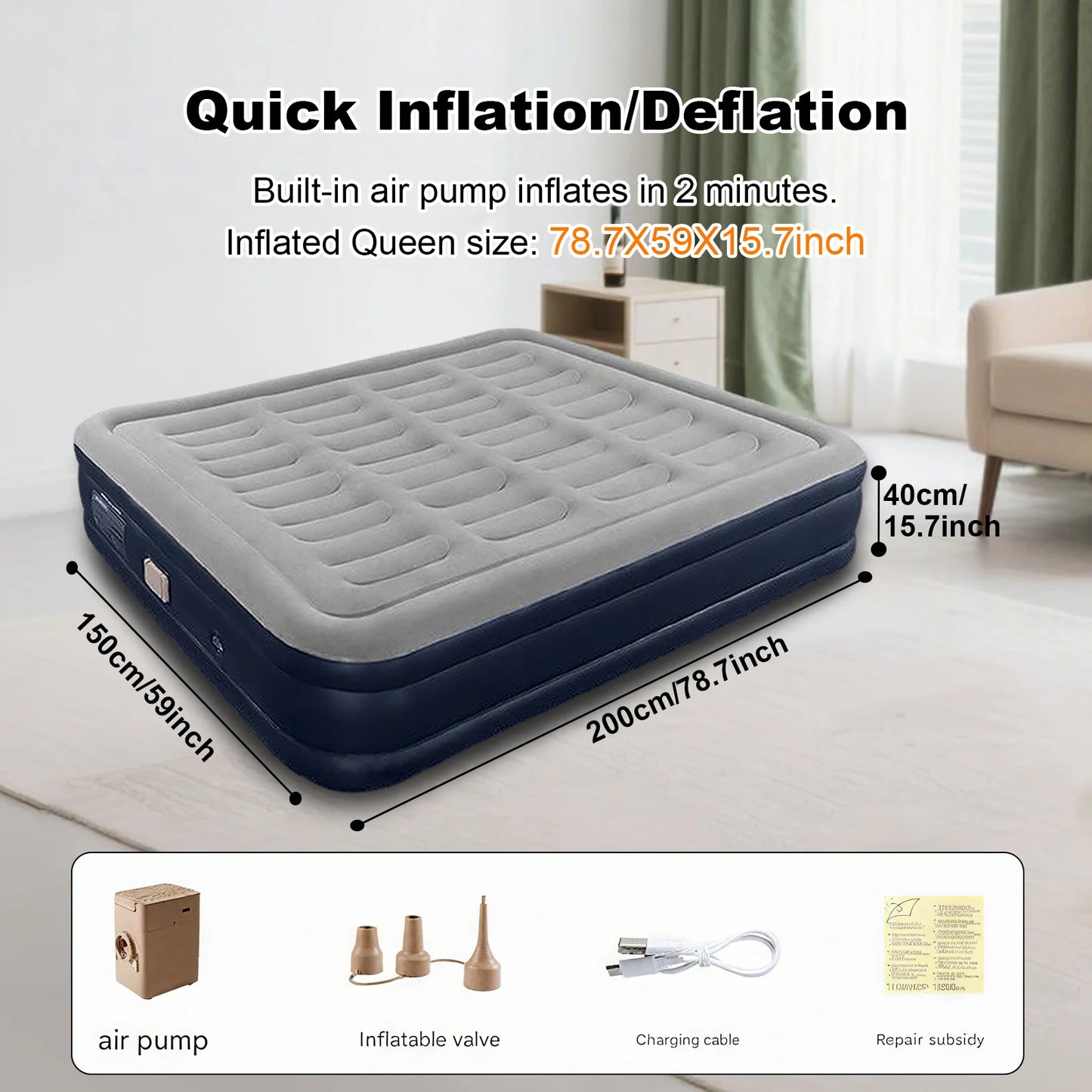 PVC Inflatable Camping Mattress With Built In Pump Outdoor