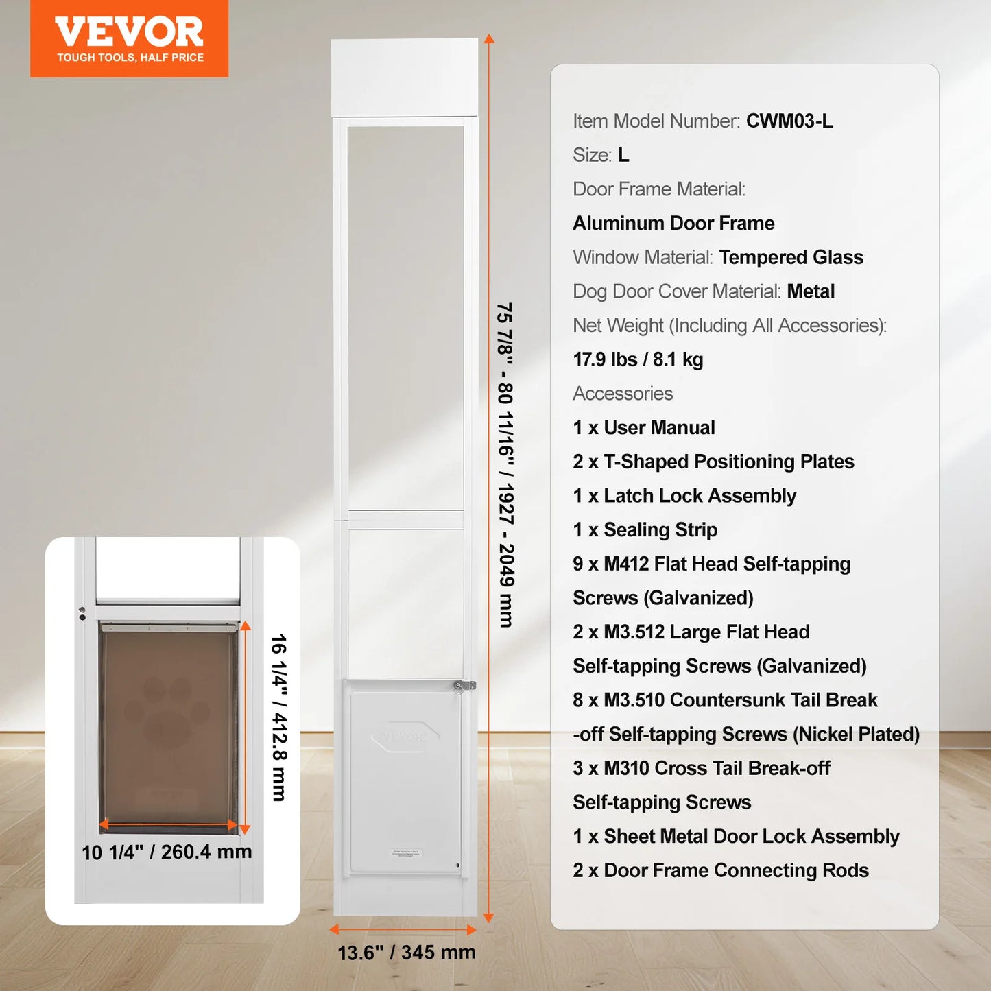 NONEDog Door Sliding Glass Pet Door for Home Use