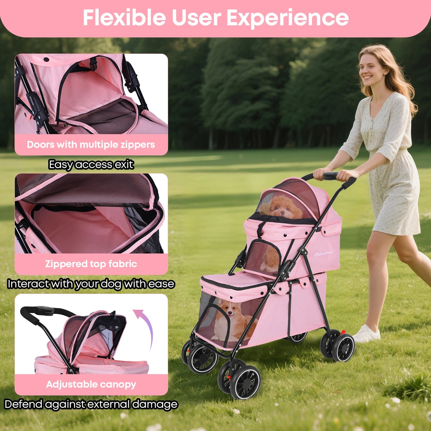 Chihuahua Double Pet Stroller for Dogs and Cats Dual Carrier