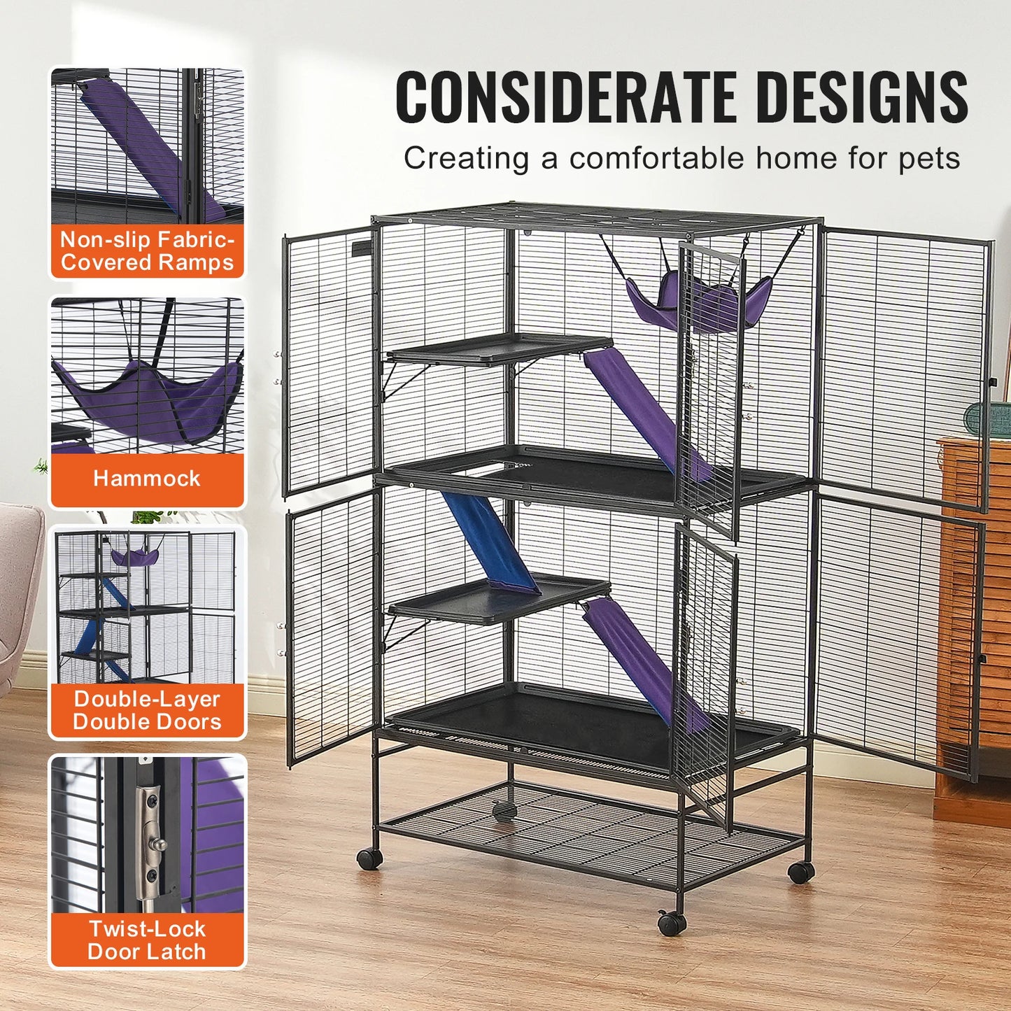 SucceBuy Rolling Metal Ferret Cage Quad Tier Habitat