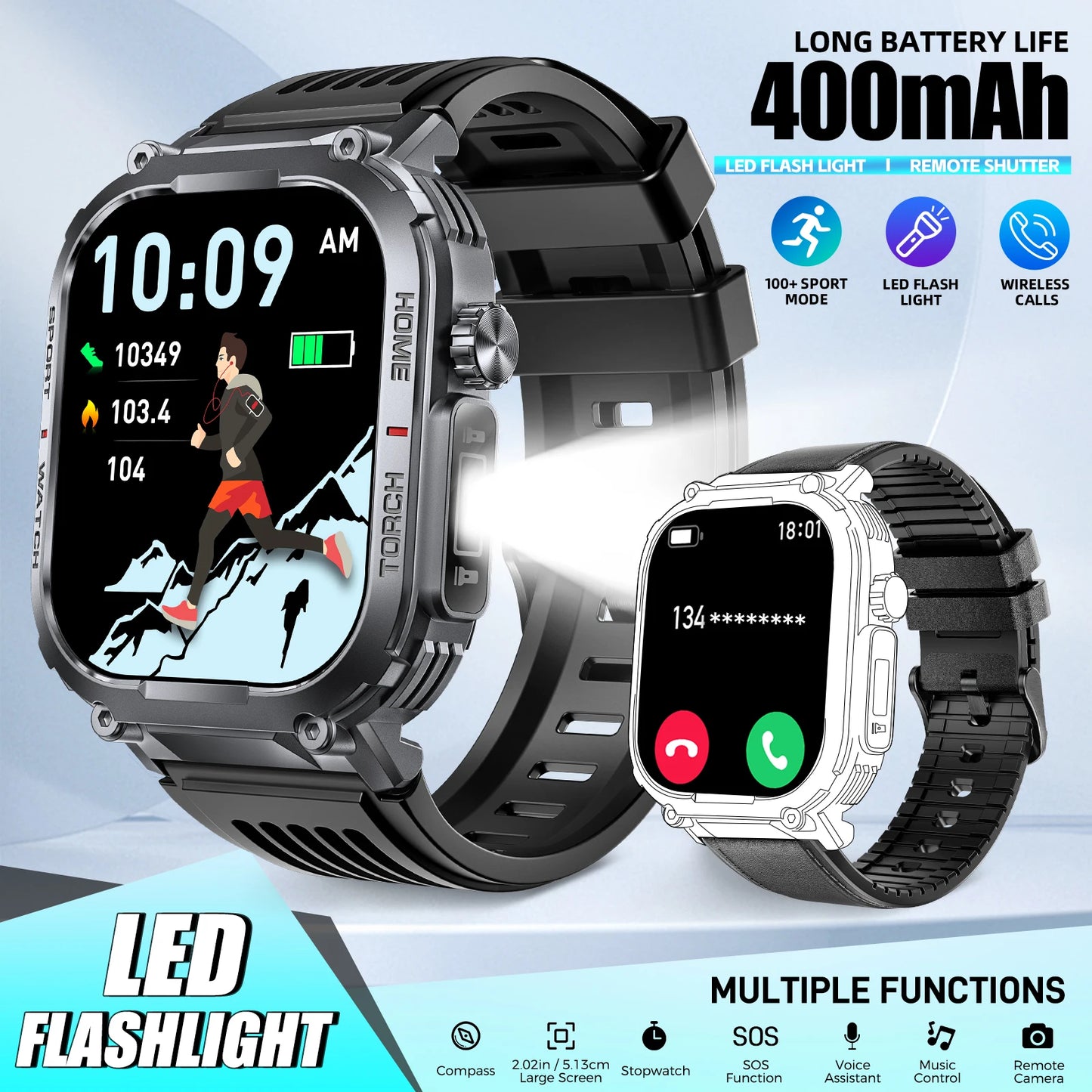 LaNikar Smart Watch Men 3ATM Waterproof Compass LED