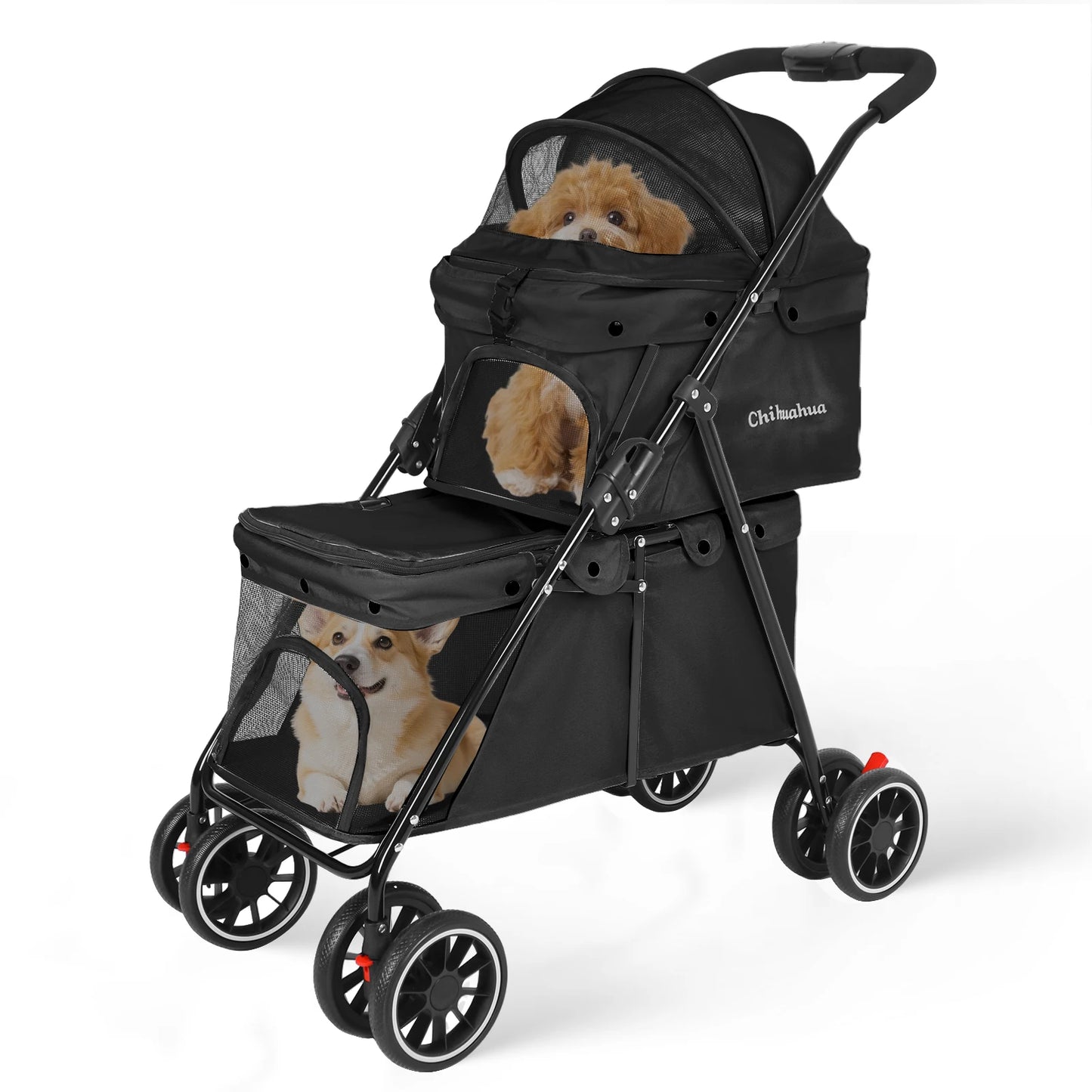 Chihuahua Double Pet Stroller for Dogs and Cats Dual Carrier