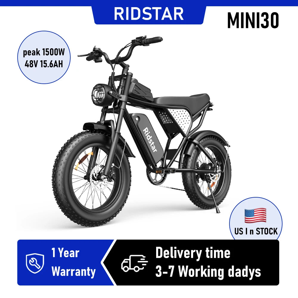 RIDSTAR MINI30 1500W Electric Bike for Adults Fat Tire Mountain
