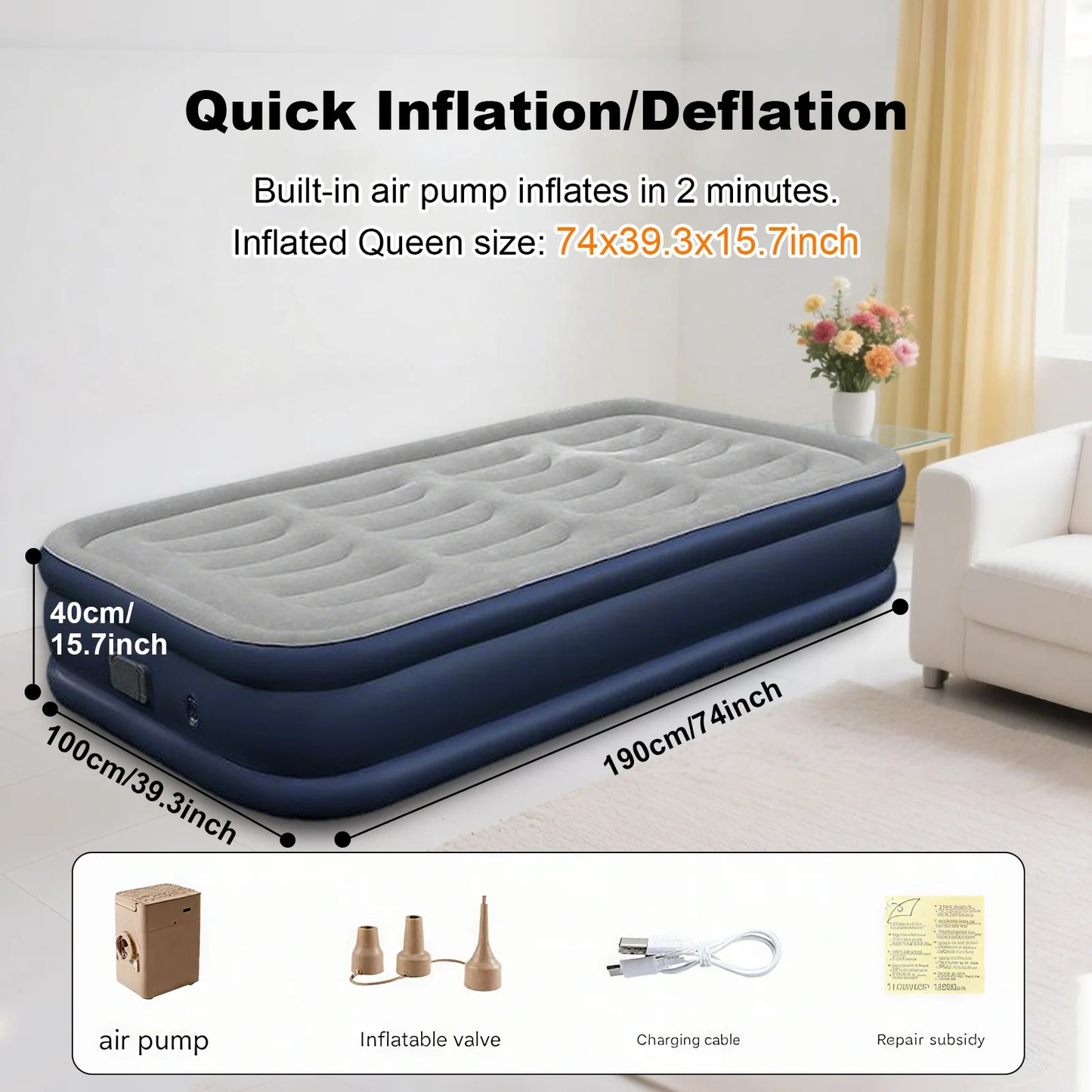 PVC Inflatable Camping Mattress With Built In Pump Outdoor