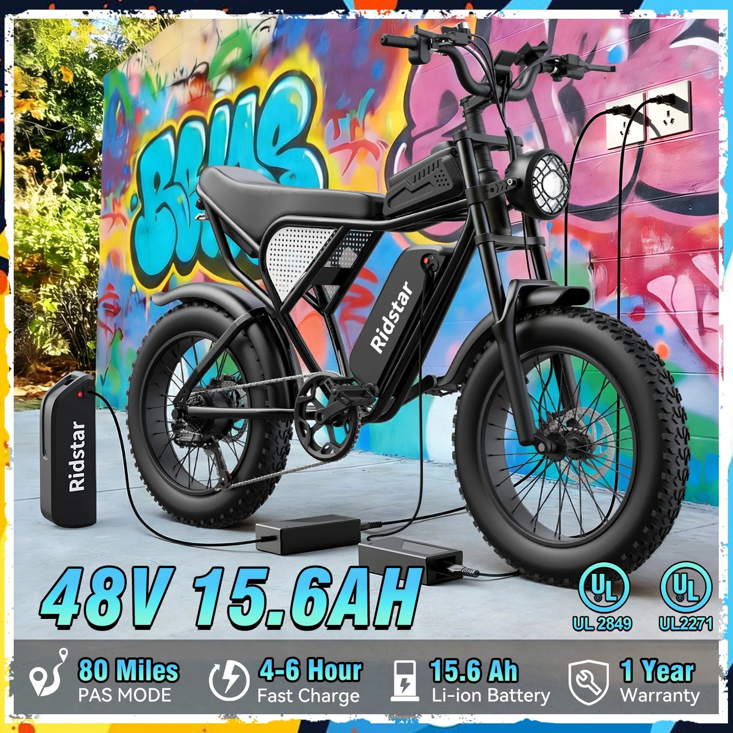 RIDSTAR MINI30 1500W Electric Bike for Adults Fat Tire Mountain