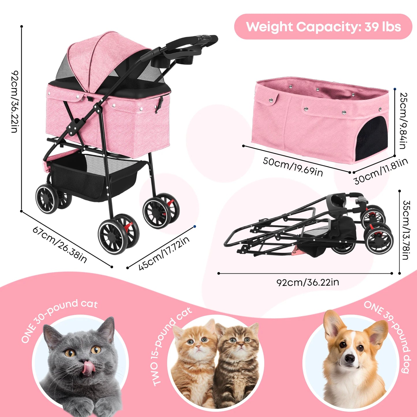 CHIHUAHUA Pet Stroller For Dogs And Cats Portable Foldable