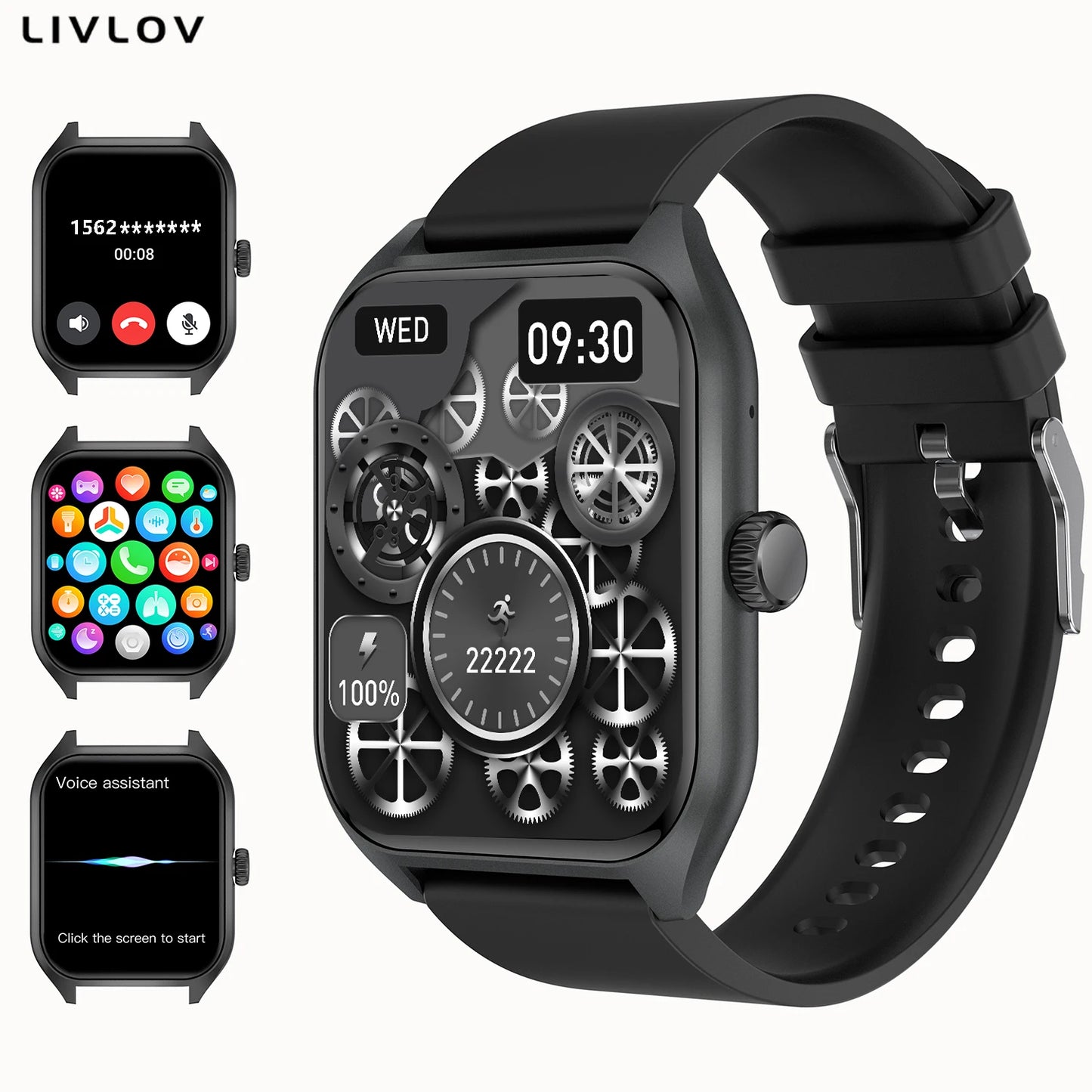 LIVLOVCP AI Voice Assistant Smartwatch With Heart Rate Monitor