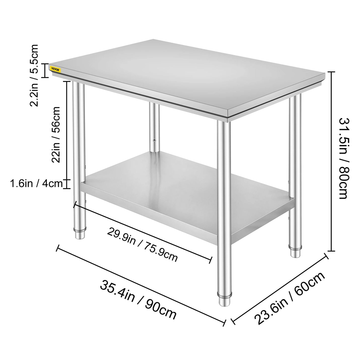 Stainless Steel Kitchen Work Bench With Undershelf 330LBS Load
