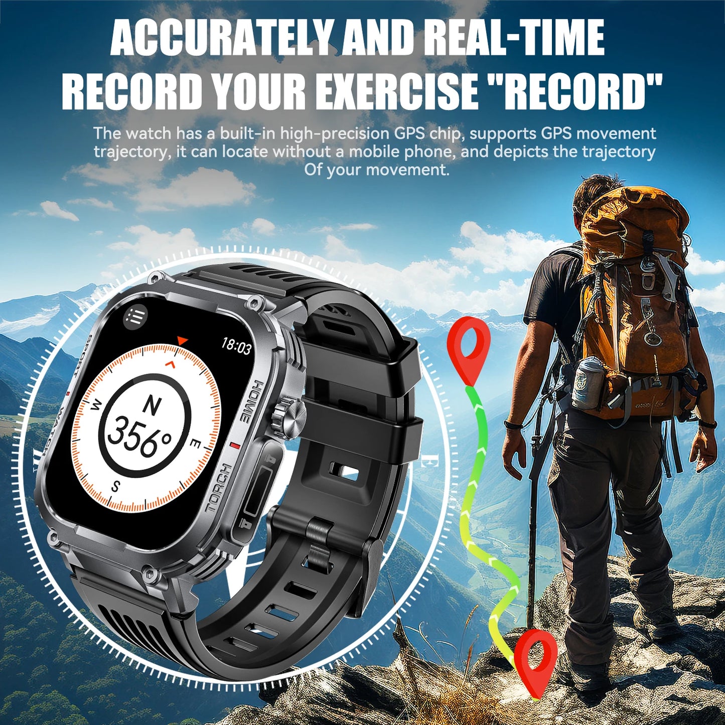 LaNikar Smart Watch Men 3ATM Waterproof Compass LED